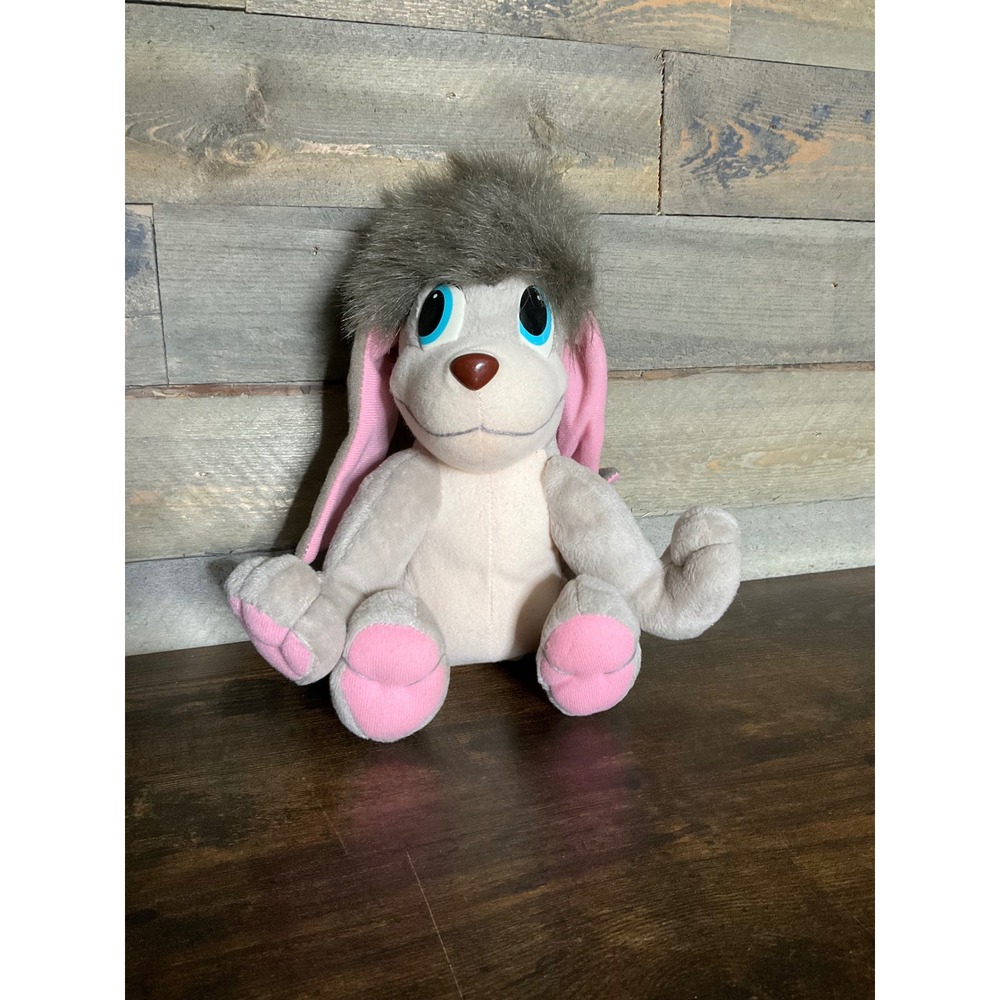 Vintage 1997 Fox Equity Marketing Plush Grey Pink Long Ear Dog Bunny Toy 9 inch